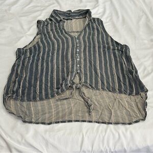 Striped Sleeveless Button-Front Camisole in Navy and Cream